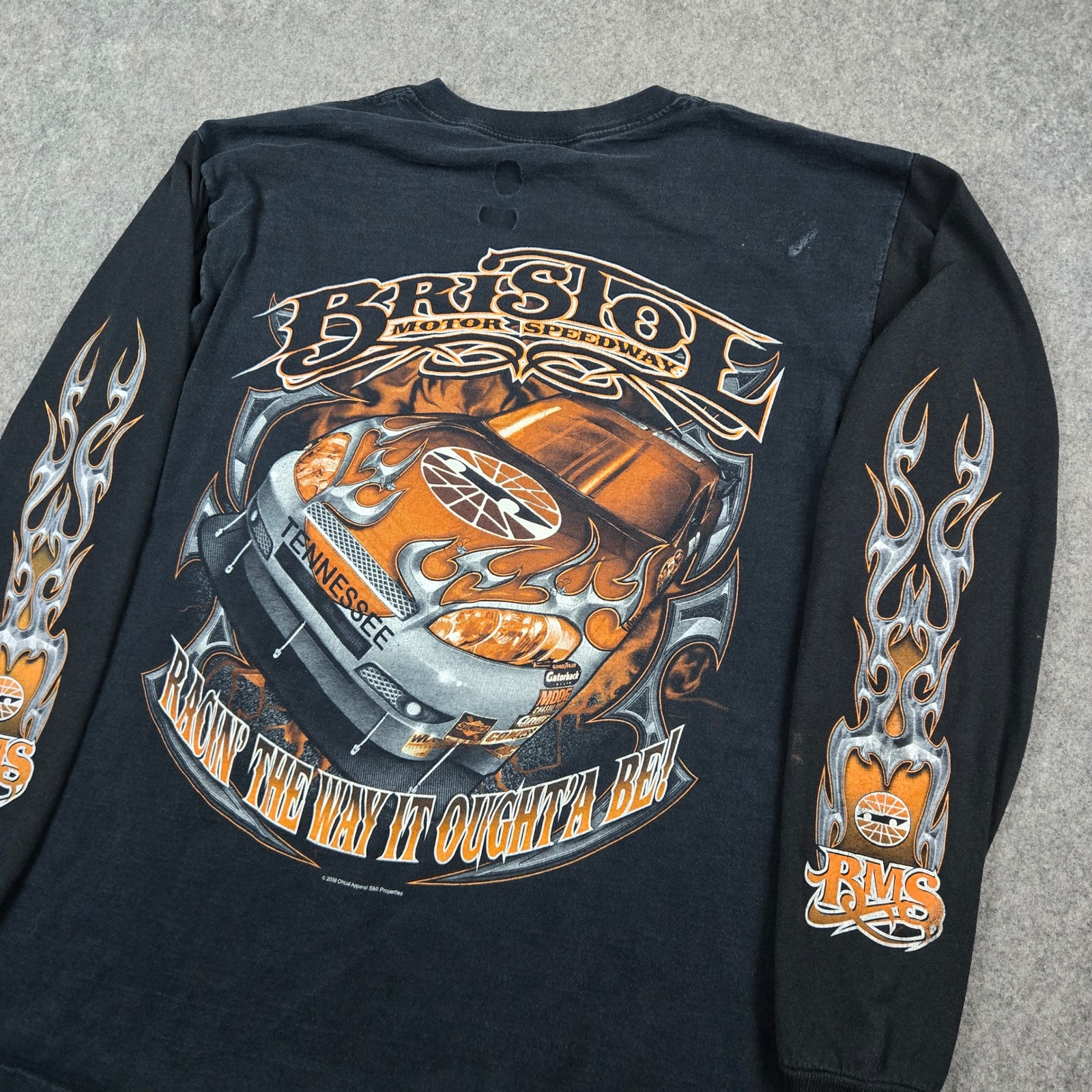 Bristol Motor Speedway Shirt Mens Large Black Racing Y2k Flame Sleeves Y2k